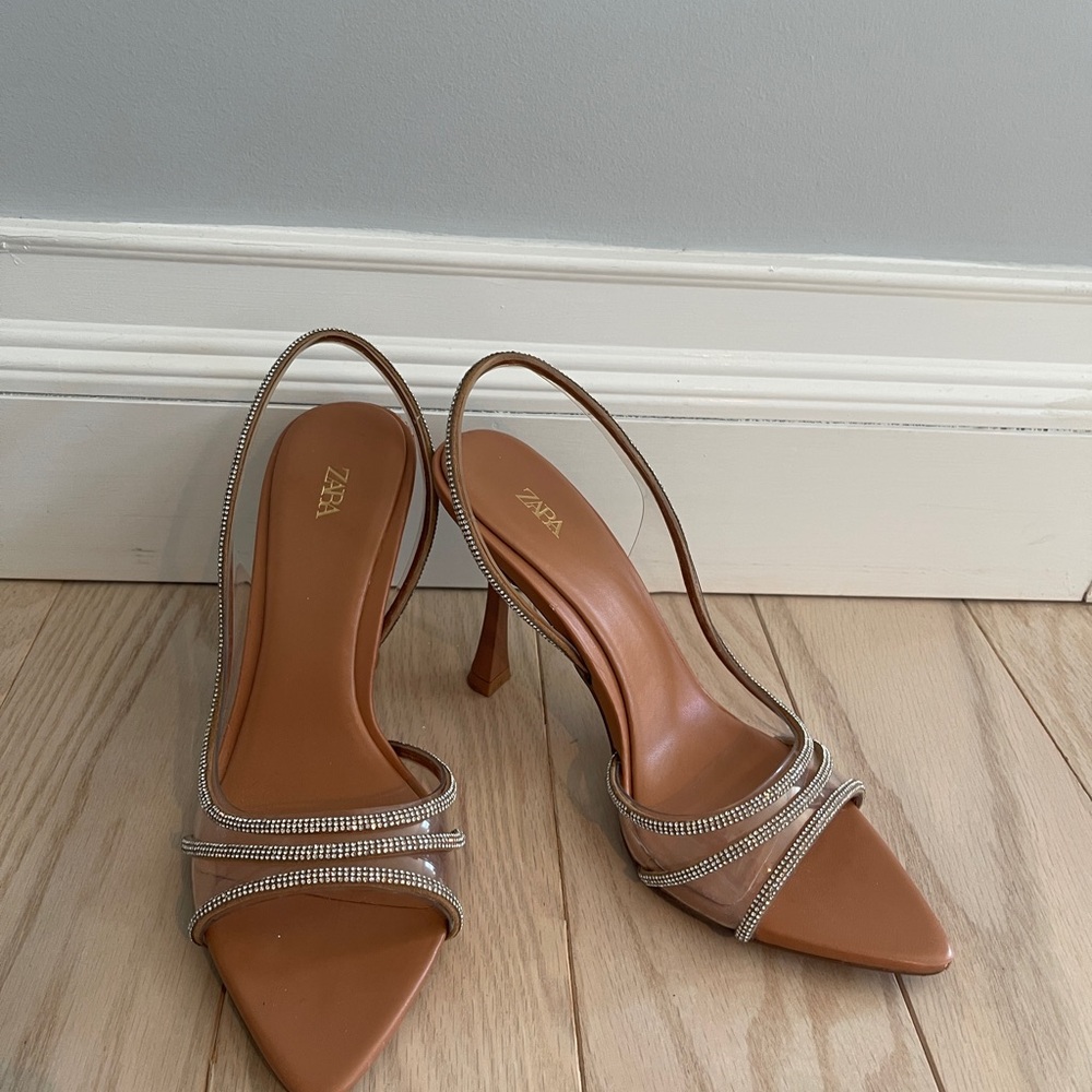 Zara Tan Silver Heels